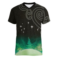 New Zealand Matariki Women V-Neck T-Shirt Pleiades Star Cluster Green Galaxy