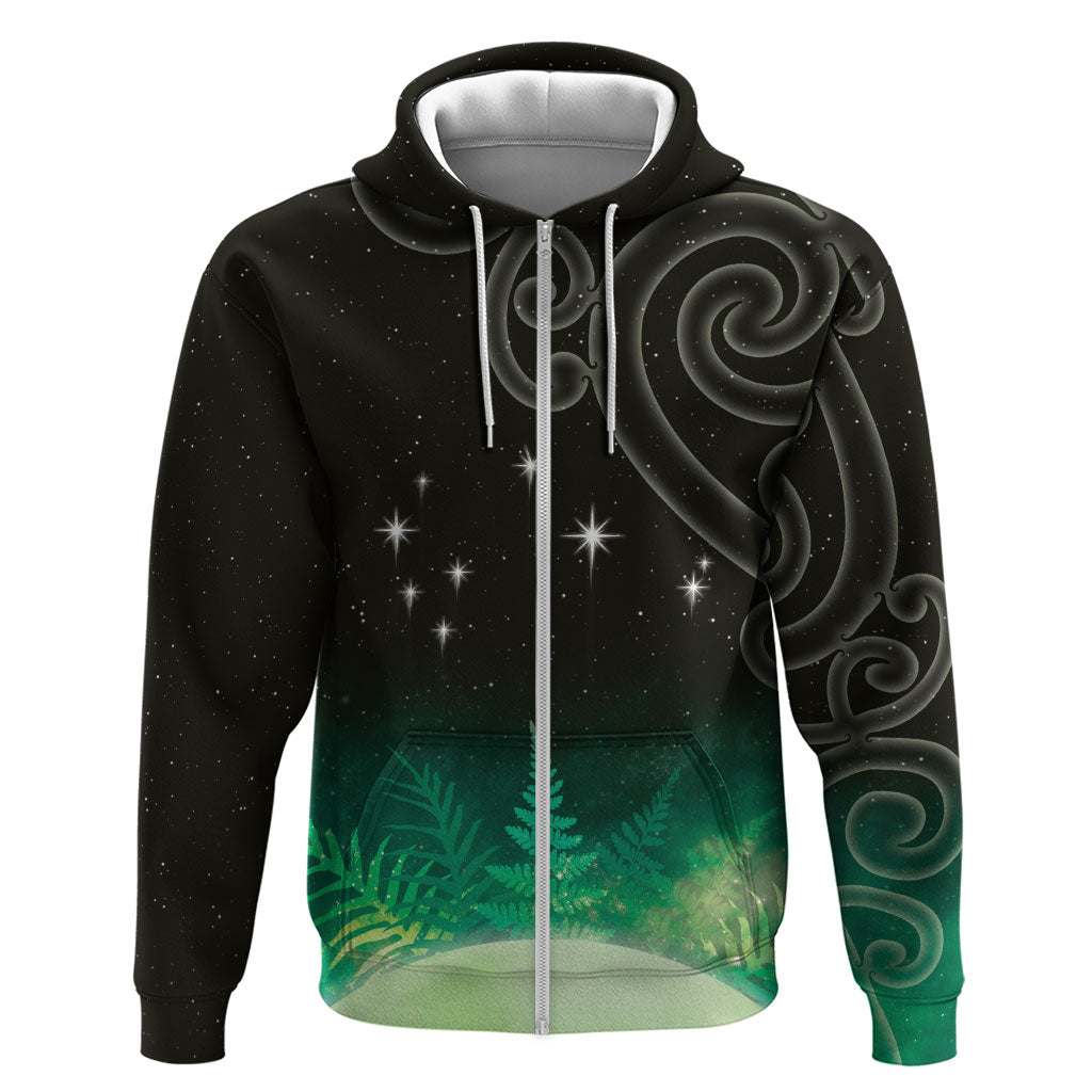 New Zealand Matariki Zip Hoodie Pleiades Star Cluster Green Galaxy LT05 Zip Hoodie Green - Polynesian Pride