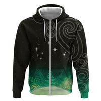 New Zealand Matariki Zip Hoodie Pleiades Star Cluster Green Galaxy LT05 Zip Hoodie Green - Polynesian Pride