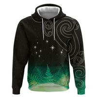 New Zealand Matariki Zip Hoodie Pleiades Star Cluster Green Galaxy LT05 Pullover Hoodie Green - Polynesian Pride