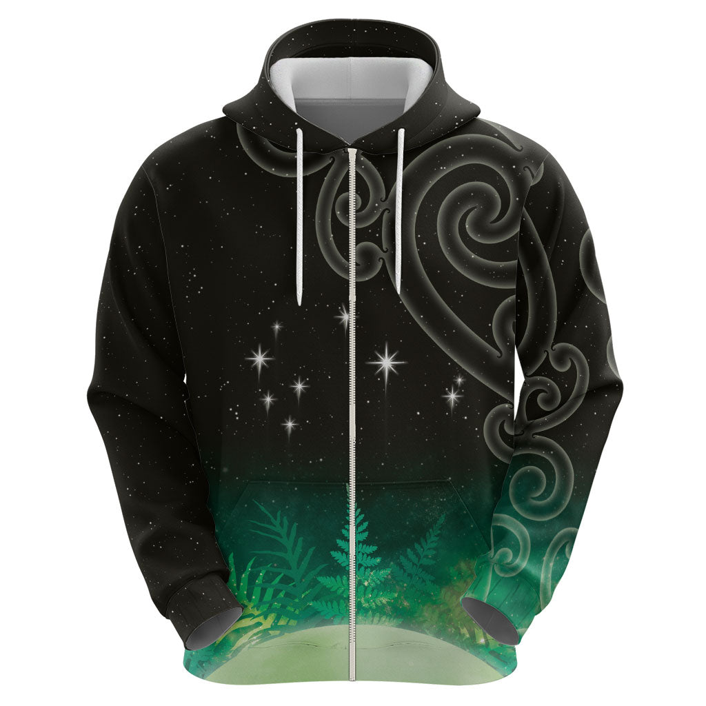 New Zealand Matariki Zip Hoodie Pleiades Star Cluster Green Galaxy LT05 - Polynesian Pride