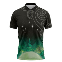 New Zealand Matariki Zipper Polo Shirt Pleiades Star Cluster Green Galaxy