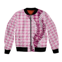 Pink Hawaii Palaka Bomber Jacket Hawaiian Honohono Lei