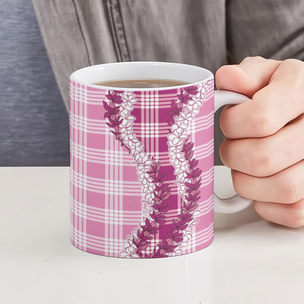 Pink Hawaii Palaka Ceramic Mug Hawaiian Honohono Lei