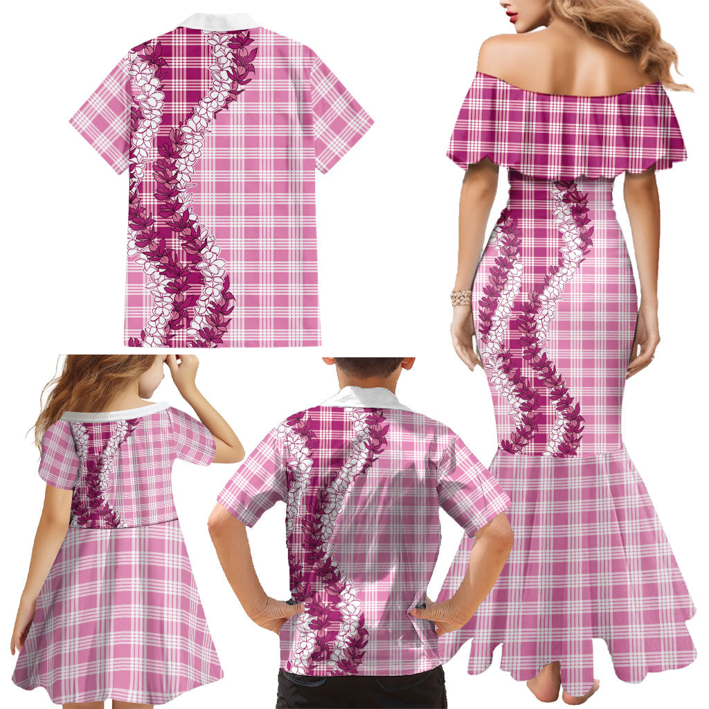 Pink Hawaii Palaka Family Matching Mermaid Dress and Hawaiian Shirt Hawaiian Honohono Lei LT05 - Polynesian Pride