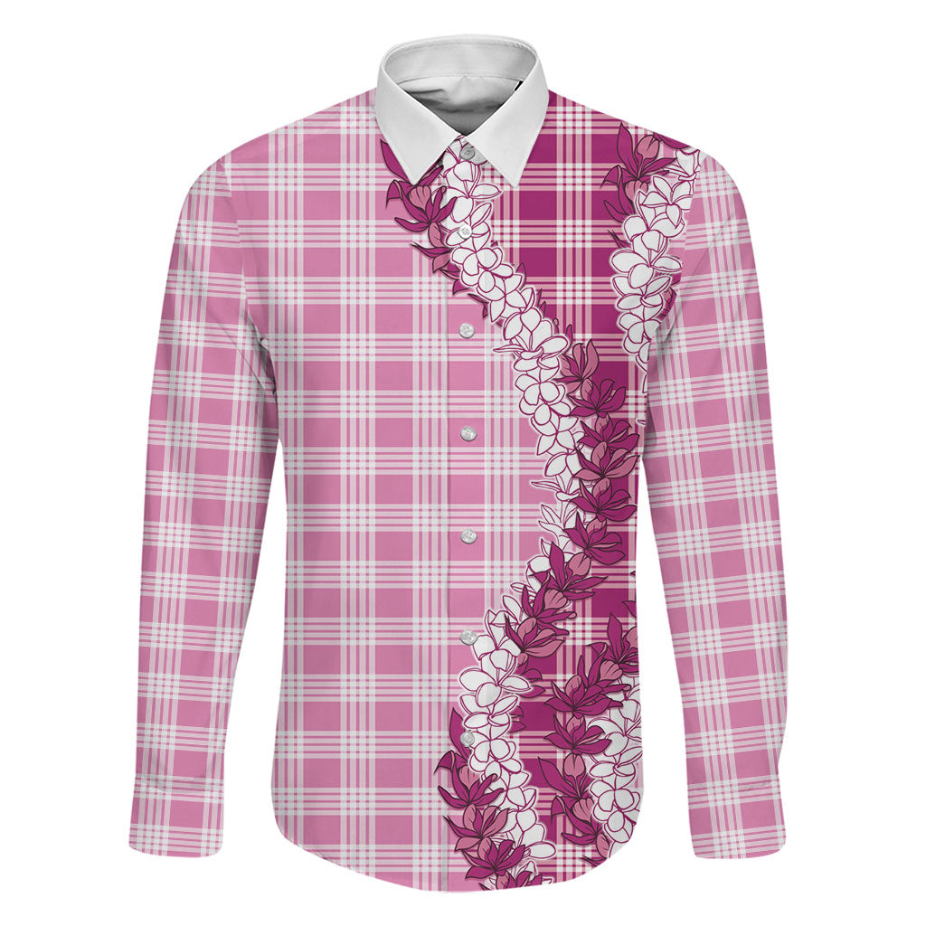 Pink Hawaii Palaka Family Matching Mermaid Dress and Hawaiian Shirt Hawaiian Honohono Lei LT05 Dad's Shirt - Long Sleeve Pink - Polynesian Pride