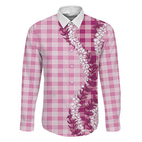 Pink Hawaii Palaka Family Matching Mermaid Dress and Hawaiian Shirt Hawaiian Honohono Lei LT05 Dad's Shirt - Long Sleeve Pink - Polynesian Pride