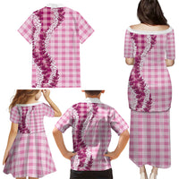 Pink Hawaii Palaka Family Matching Puletasi and Hawaiian Shirt Hawaiian Honohono Lei
