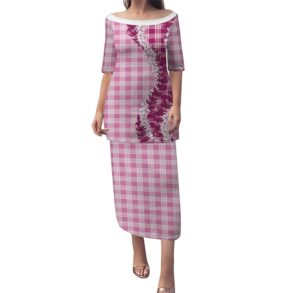Pink Hawaii Palaka Family Matching Puletasi and Hawaiian Shirt Hawaiian Honohono Lei