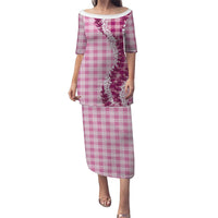 Pink Hawaii Palaka Family Matching Puletasi and Hawaiian Shirt Hawaiian Honohono Lei