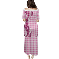 Pink Hawaii Palaka Family Matching Puletasi and Hawaiian Shirt Hawaiian Honohono Lei