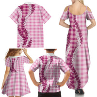 Pink Hawaii Palaka Family Matching Summer Maxi Dress and Hawaiian Shirt Hawaiian Honohono Lei