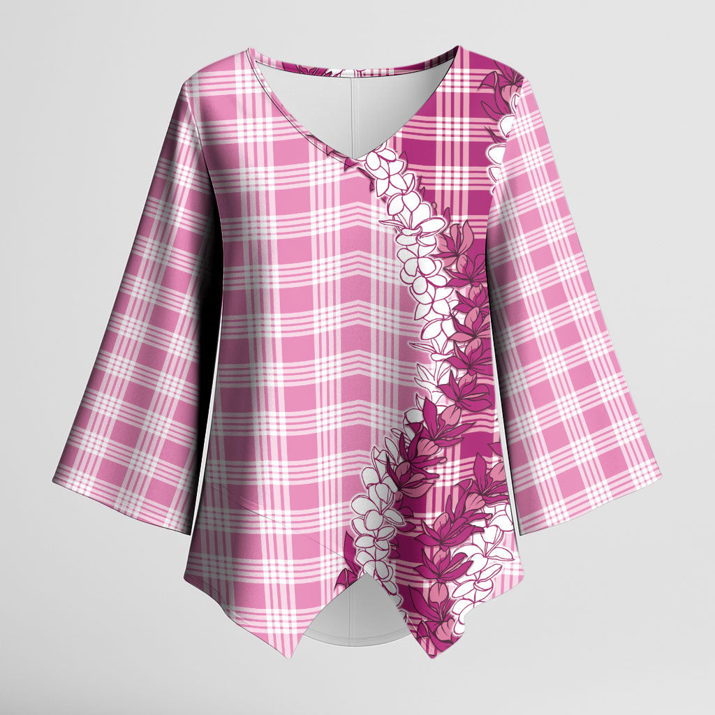 Pink Hawaii Palaka Kimono Sleeve Blouse Hawaiian Honohono Lei