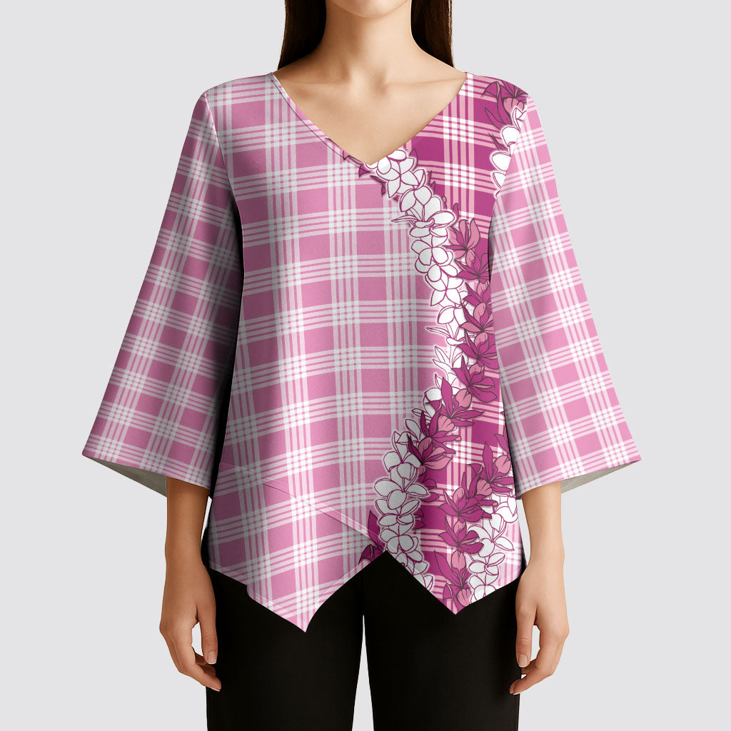 Pink Hawaii Palaka Kimono Sleeve Blouse Hawaiian Honohono Lei