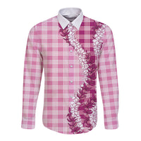 Pink Hawaii Palaka Long Sleeve Button Shirt Hawaiian Honohono Lei