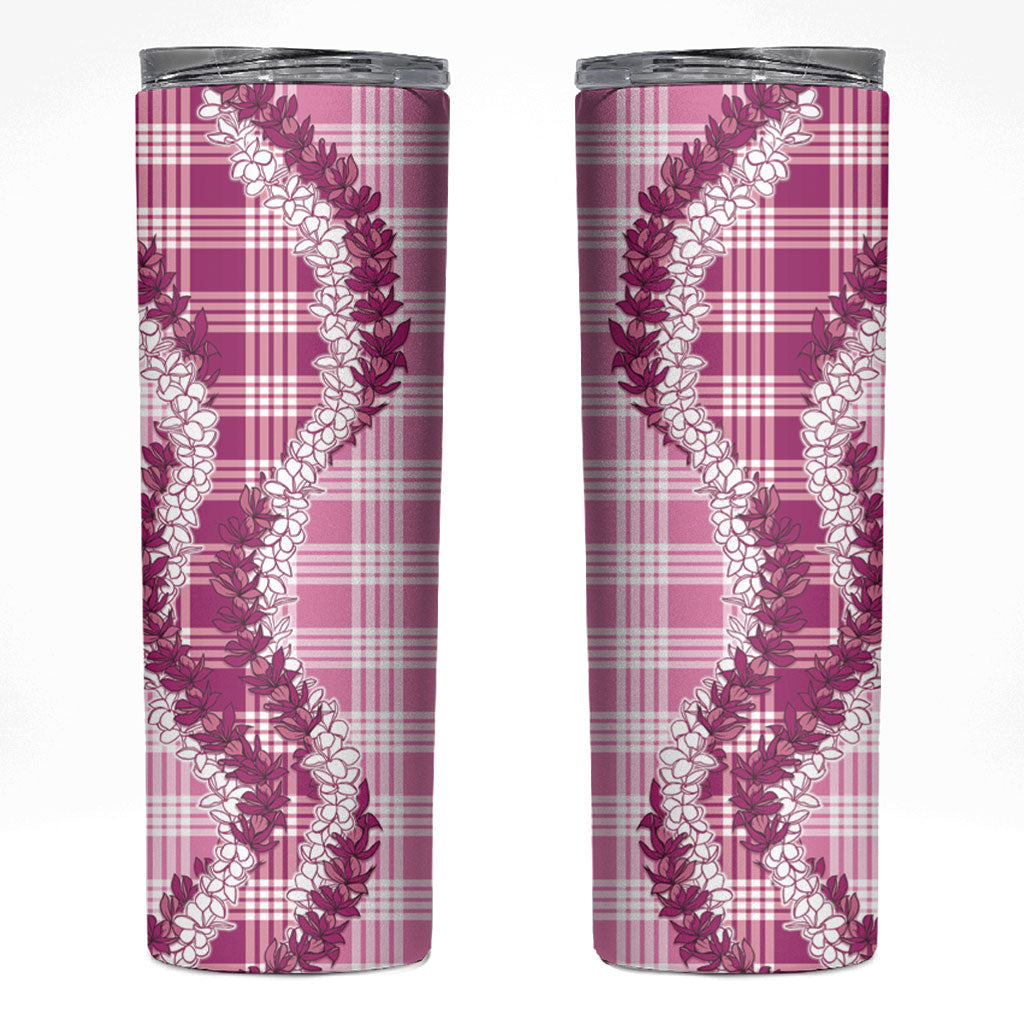 Pink Hawaii Palaka Skinny Tumbler Hawaiian Honohono Lei