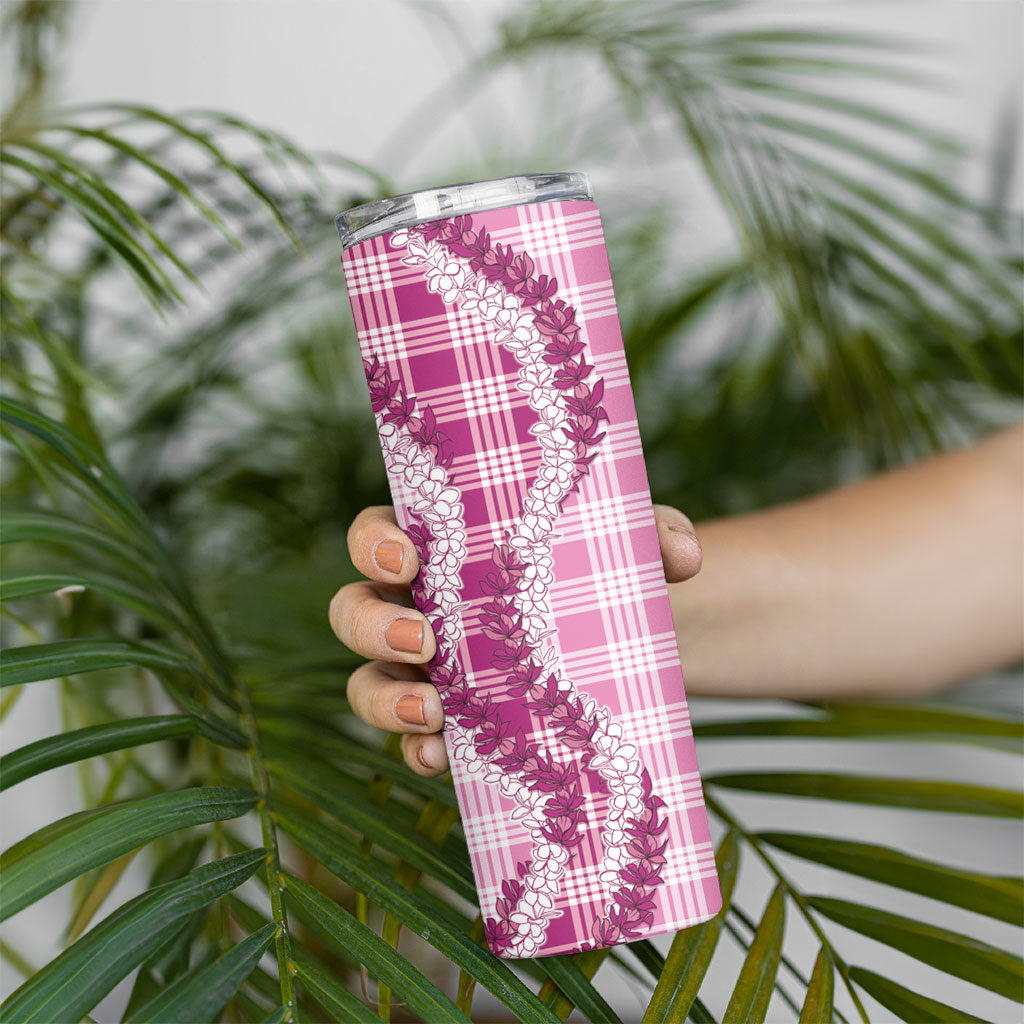 Pink Hawaii Palaka Skinny Tumbler Hawaiian Honohono Lei