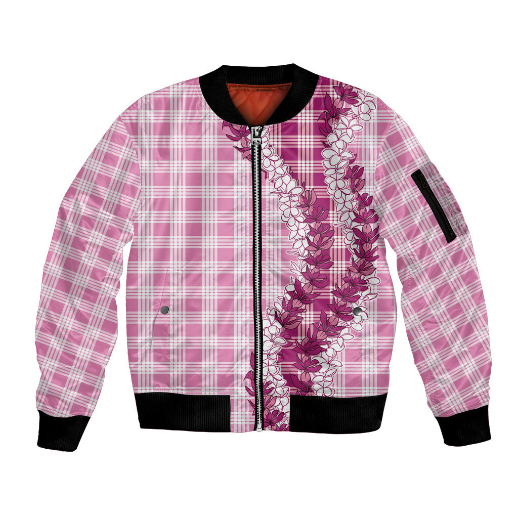 Pink Hawaii Palaka Sleeve Zip Bomber Jacket Hawaiian Honohono Lei LT05 Unisex Pink - Polynesian Pride