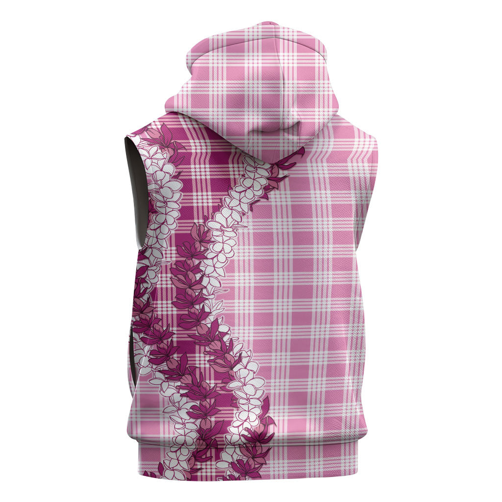 Pink Hawaii Palaka Sleeveless Hoodie Hawaiian Honohono Lei