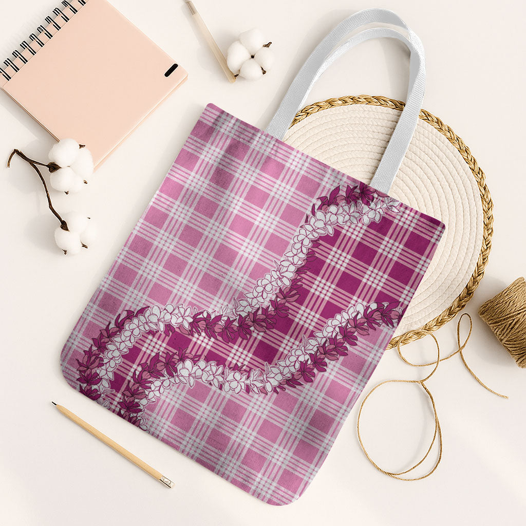 Pink Hawaii Palaka Tote Bag Hawaiian Honohono Lei