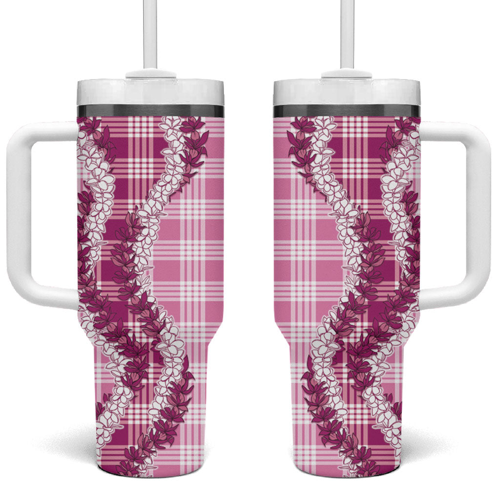 Pink Hawaii Palaka Tumbler With Handle Hawaiian Honohono Lei