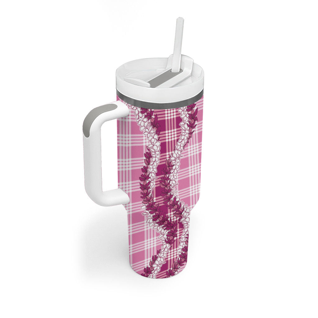Pink Hawaii Palaka Tumbler With Handle Hawaiian Honohono Lei