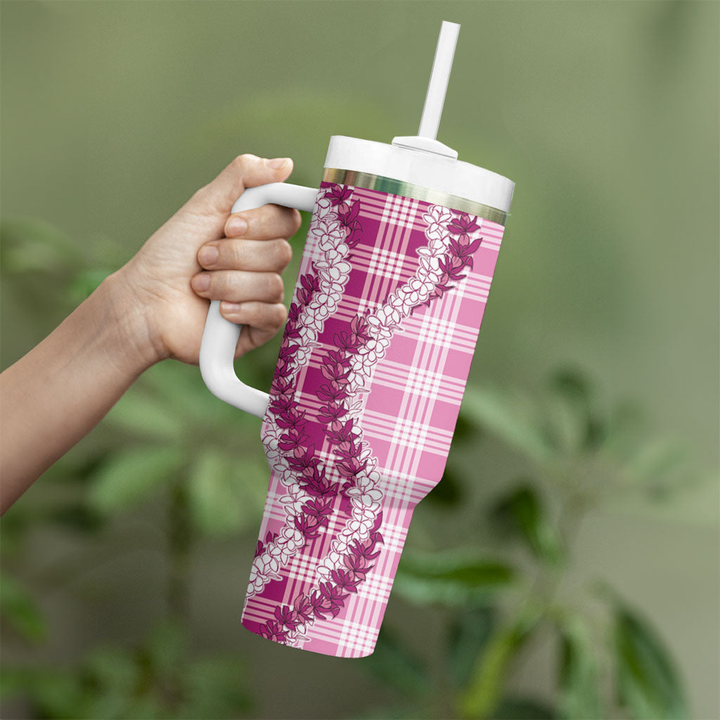 Pink Hawaii Palaka Tumbler With Handle Hawaiian Honohono Lei