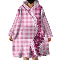 Pink Hawaii Palaka Wearable Blanket Hoodie Hawaiian Honohono Lei
