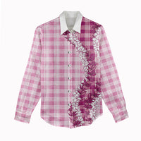 Pink Hawaii Palaka Women Casual Shirt Hawaiian Honohono Lei