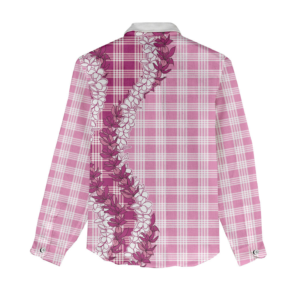 Pink Hawaii Palaka Women Casual Shirt Hawaiian Honohono Lei