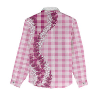 Pink Hawaii Palaka Women Casual Shirt Hawaiian Honohono Lei