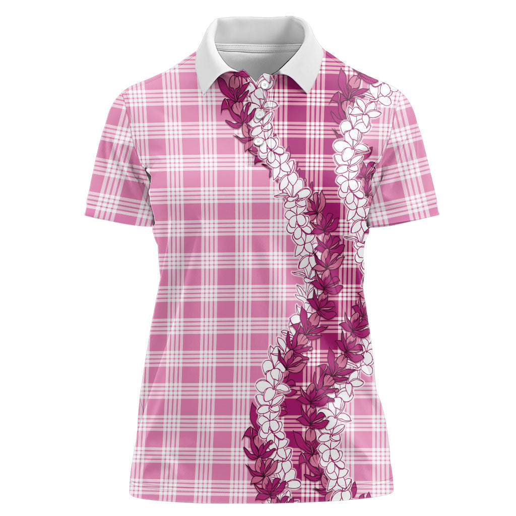 Pink Hawaii Palaka Women Polo Shirt Hawaiian Honohono Lei