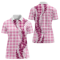 Pink Hawaii Palaka Women Polo Shirt Hawaiian Honohono Lei