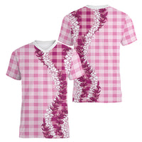 Pink Hawaii Palaka Women V-Neck T-Shirt Hawaiian Honohono Lei