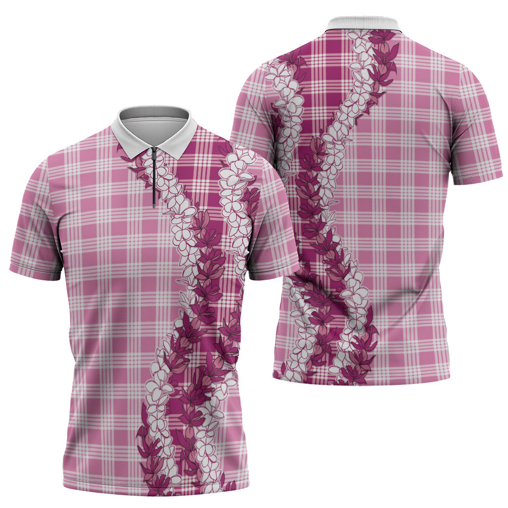 Pink Hawaii Palaka Zipper Polo Shirt Hawaiian Honohono Lei LT05 - Polynesian Pride