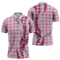 Pink Hawaii Palaka Zipper Polo Shirt Hawaiian Honohono Lei LT05 - Polynesian Pride