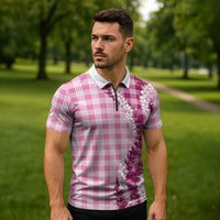 Pink Hawaii Palaka Zipper Polo Shirt Hawaiian Honohono Lei LT05 - Polynesian Pride