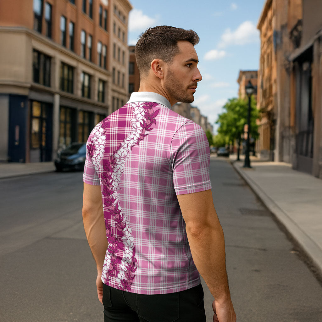 Pink Hawaii Palaka Zipper Polo Shirt Hawaiian Honohono Lei LT05 - Polynesian Pride