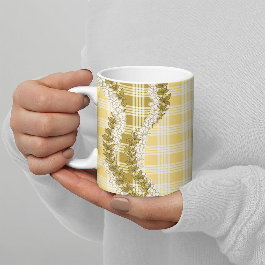 Yellow Hawaii Palaka Ceramic Mug Hawaiian Honohono Lei