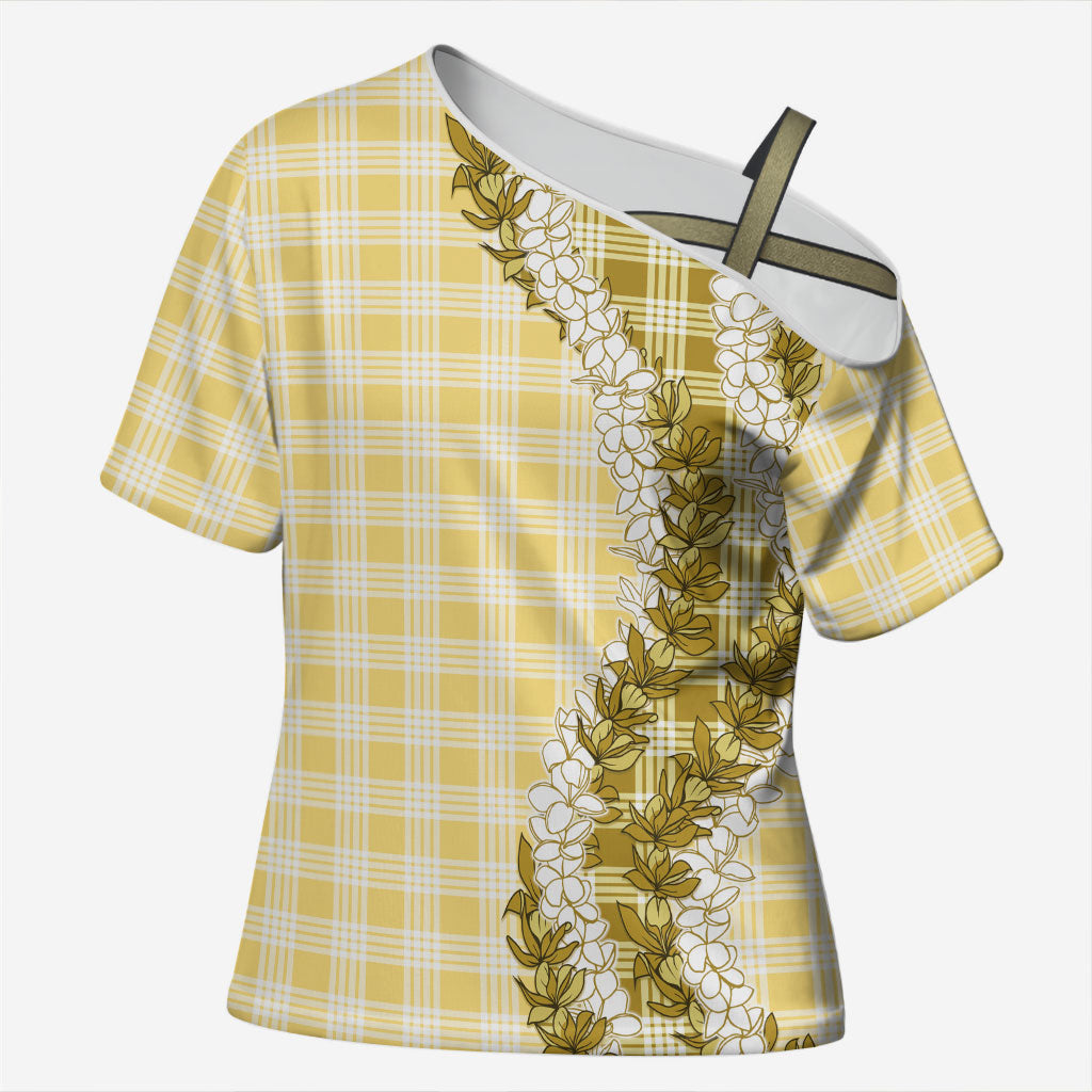 Yellow Hawaii Palaka Cross Shoulder Shirt Hawaiian Honohono Lei