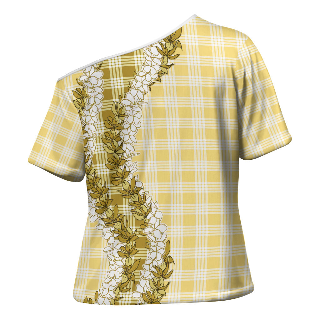 Yellow Hawaii Palaka Cross Shoulder Shirt Hawaiian Honohono Lei