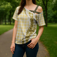 Yellow Hawaii Palaka Cross Shoulder Shirt Hawaiian Honohono Lei