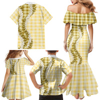 Yellow Hawaii Palaka Family Matching Mermaid Dress and Hawaiian Shirt Hawaiian Honohono Lei