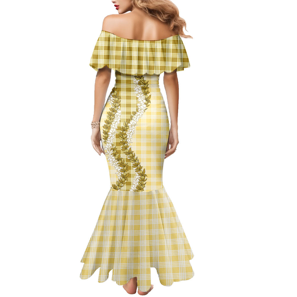 Yellow Hawaii Palaka Family Matching Mermaid Dress and Hawaiian Shirt Hawaiian Honohono Lei
