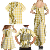 Yellow Hawaii Palaka Family Matching Summer Maxi Dress and Hawaiian Shirt Hawaiian Honohono Lei