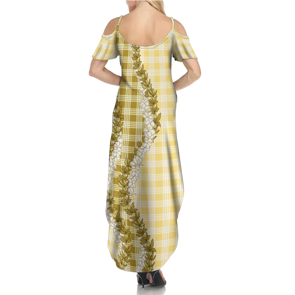 Yellow Hawaii Palaka Family Matching Summer Maxi Dress and Hawaiian Shirt Hawaiian Honohono Lei