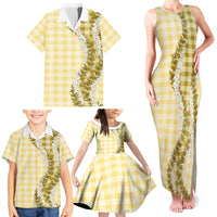 Yellow Hawaii Palaka Family Matching Tank Maxi Dress and Hawaiian Shirt Hawaiian Honohono Lei LT05 - Polynesian Pride