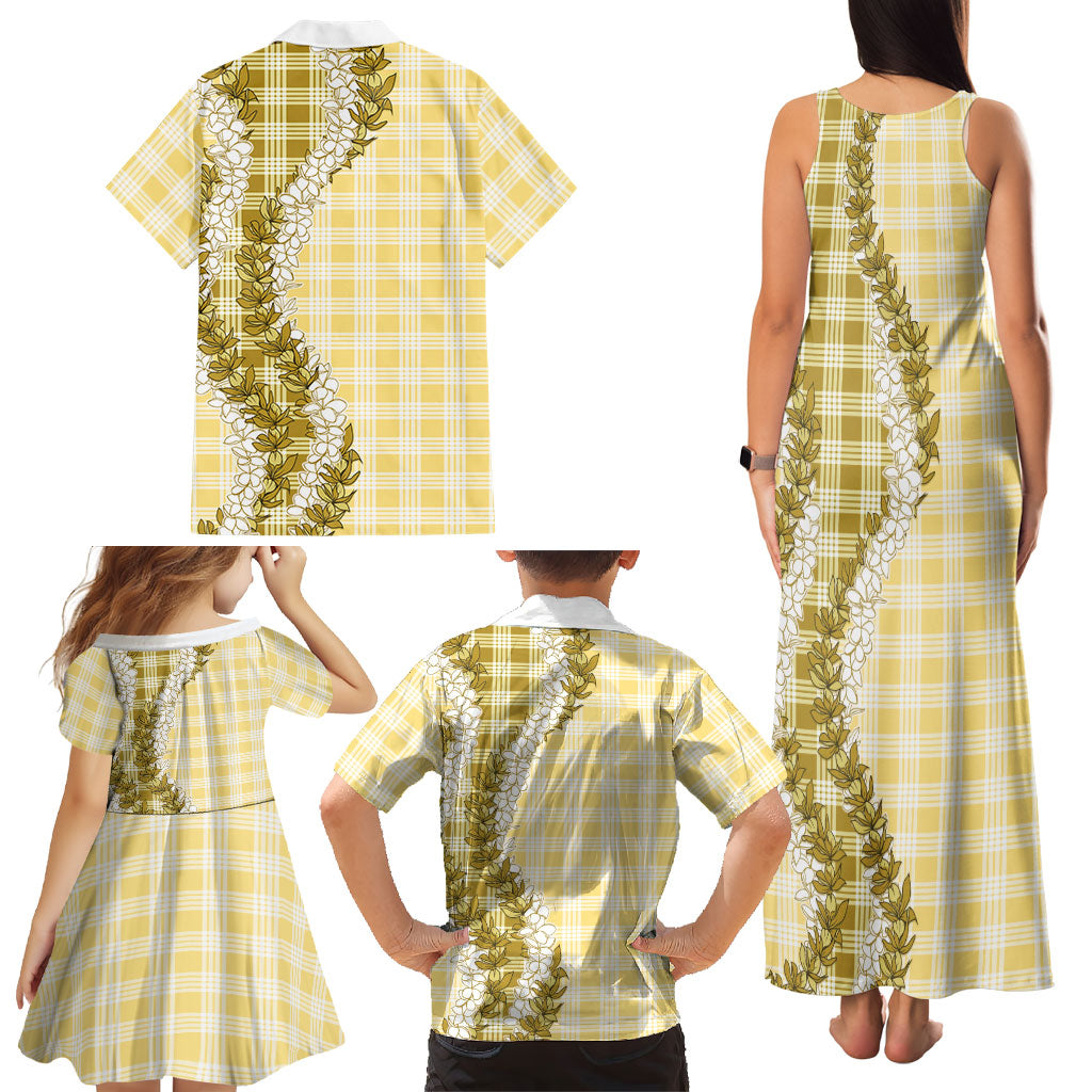 Yellow Hawaii Palaka Family Matching Tank Maxi Dress and Hawaiian Shirt Hawaiian Honohono Lei LT05 - Polynesian Pride