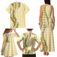 Yellow Hawaii Palaka Family Matching Tank Maxi Dress and Hawaiian Shirt Hawaiian Honohono Lei LT05 - Polynesian Pride