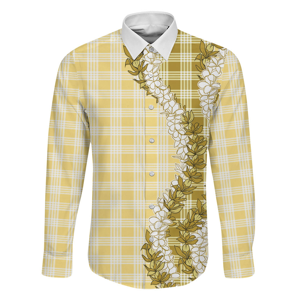 Yellow Hawaii Palaka Family Matching Tank Maxi Dress and Hawaiian Shirt Hawaiian Honohono Lei LT05 Dad's Shirt - Long Sleeve Yellow - Polynesian Pride